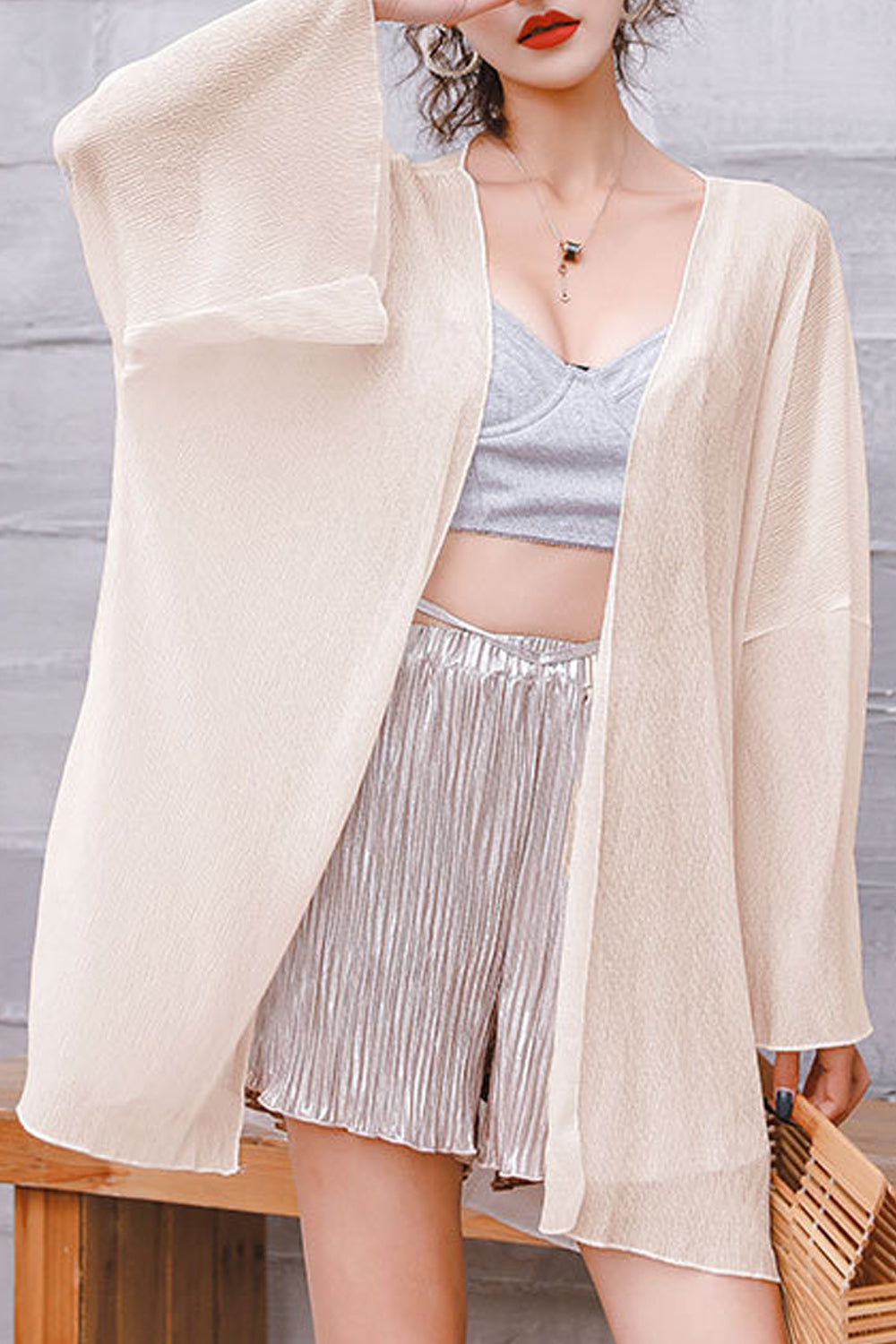Women Comfortable Mid Length Stylish Pleated Pattern Cover-Up