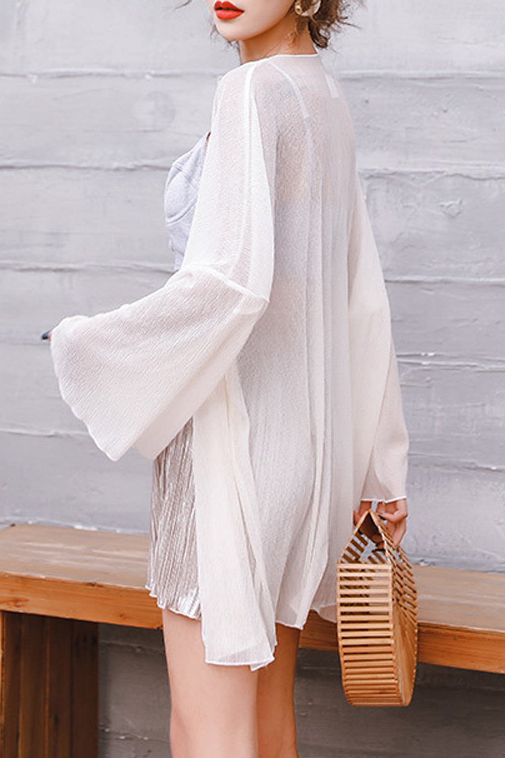 Women Comfortable Mid Length Stylish Pleated Pattern Cover-Up