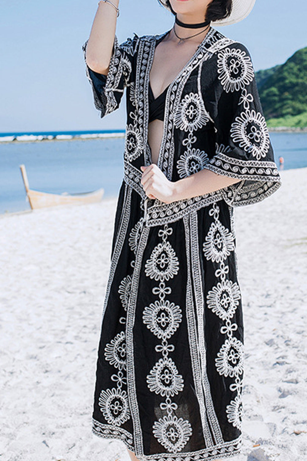 Women Fashionable Short Sleeve Tie Knot Beach Cover-Up