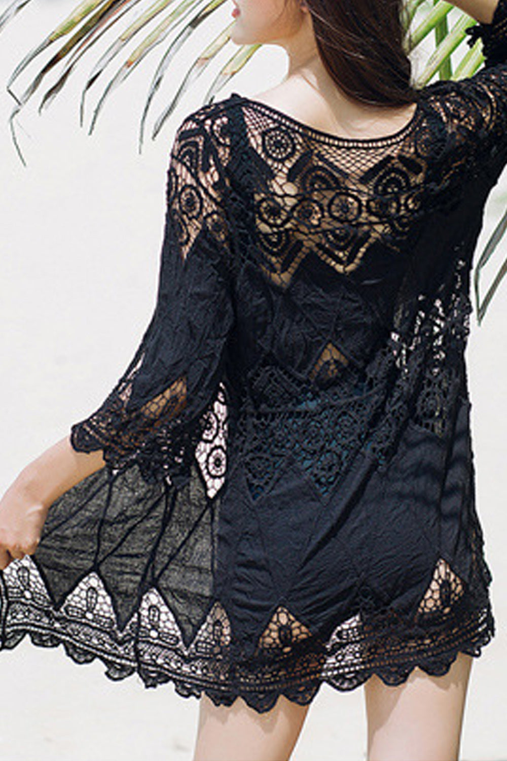 Women Seaside Stylish Hollow Lace Breathable Beach Cover-Up