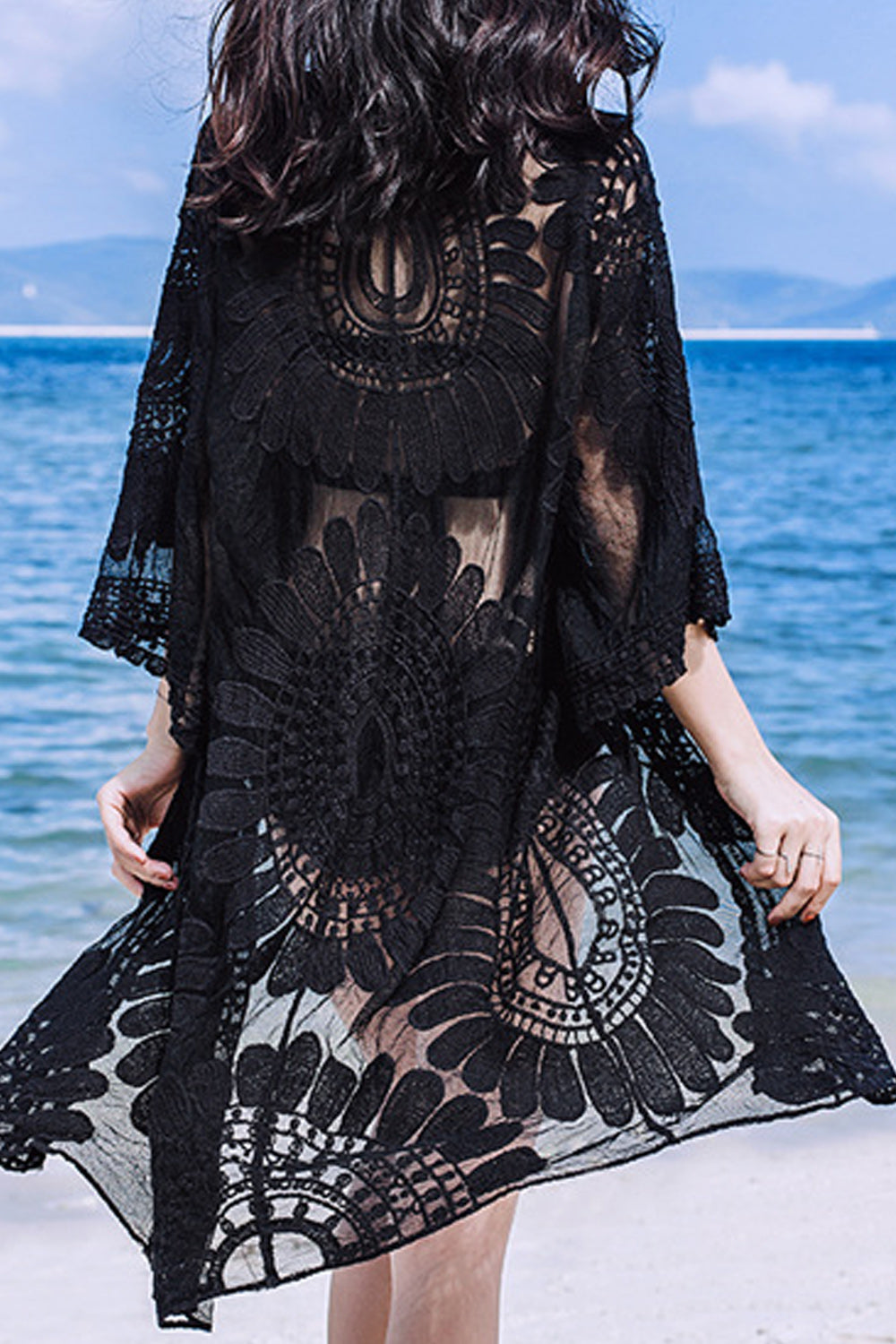 Women Beautiful Half Sleeve Lace Embroidered Cover-Up
