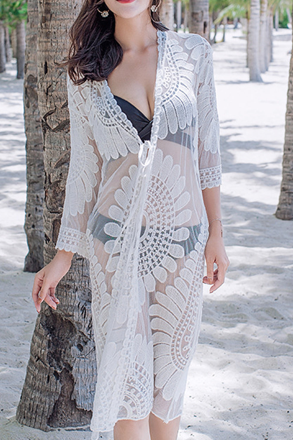 Women Beautiful Half Sleeve Lace Embroidered Cover-Up