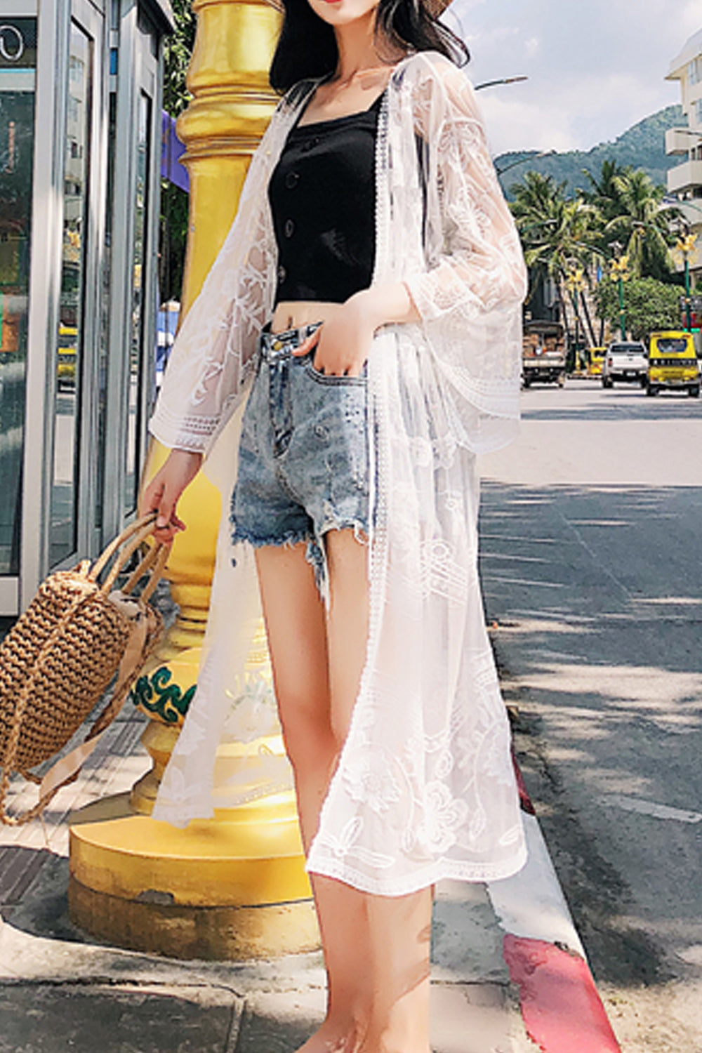 Women Elegant Solid Colored Long Sleeve Beach Cover-Up