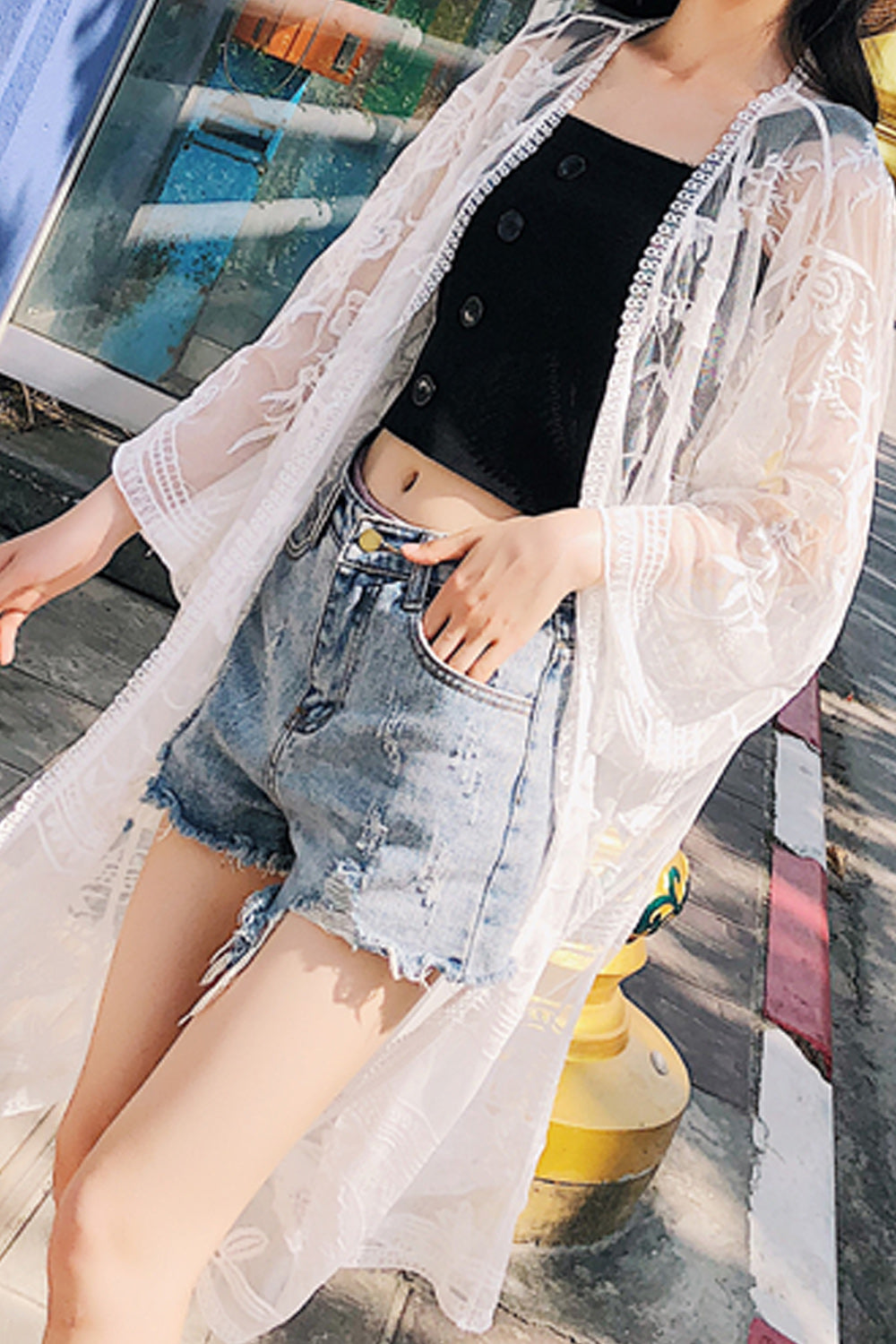 Women Elegant Solid Colored Long Sleeve Beach Cover-Up