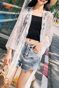 Women Elegant Solid Colored Long Sleeve Beach Cover-Up