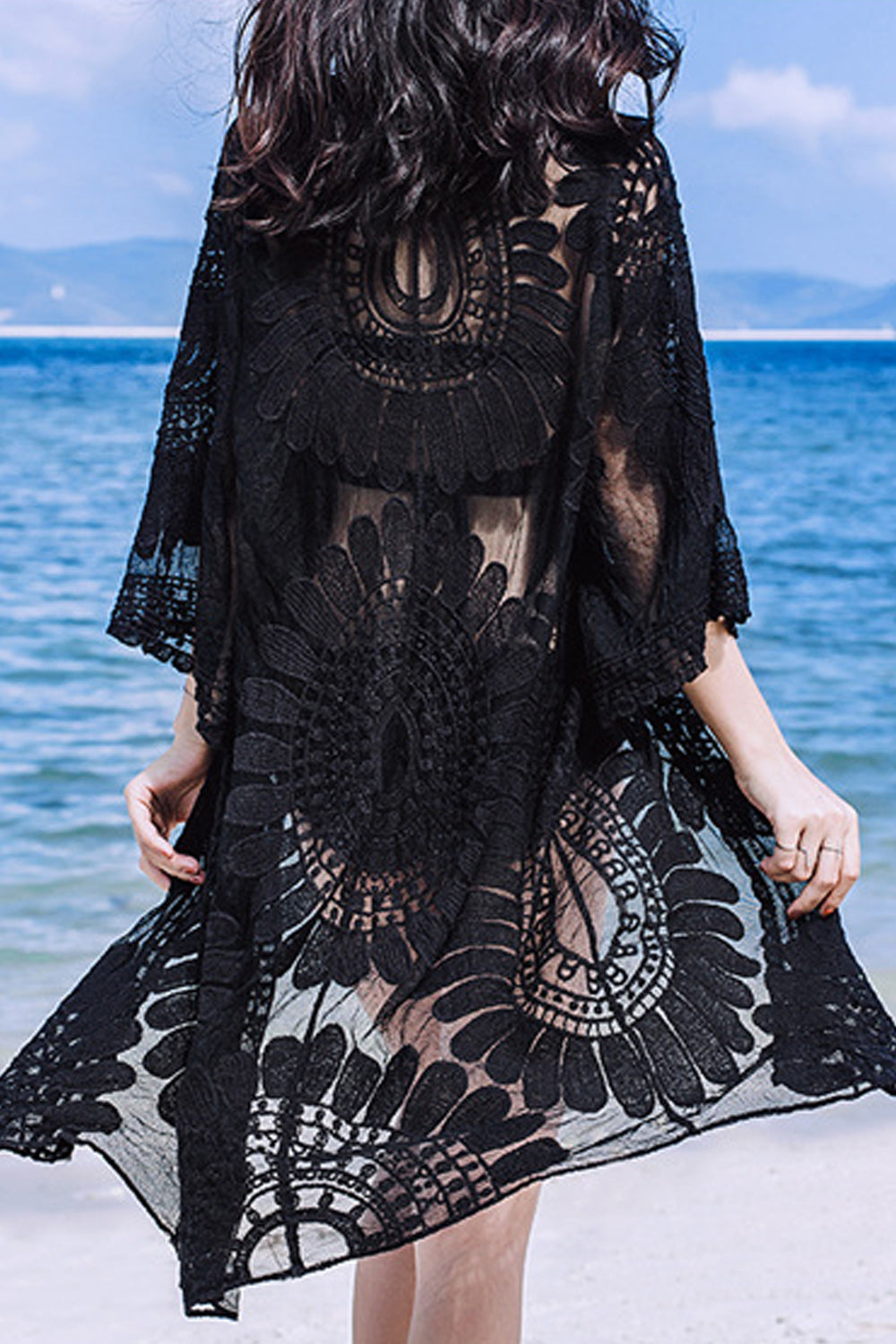 Women Long Sleeve Tie Knot Stylish Beach Cover-Up