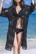 Women Long Sleeve Tie Knot Stylish Beach Cover-Up