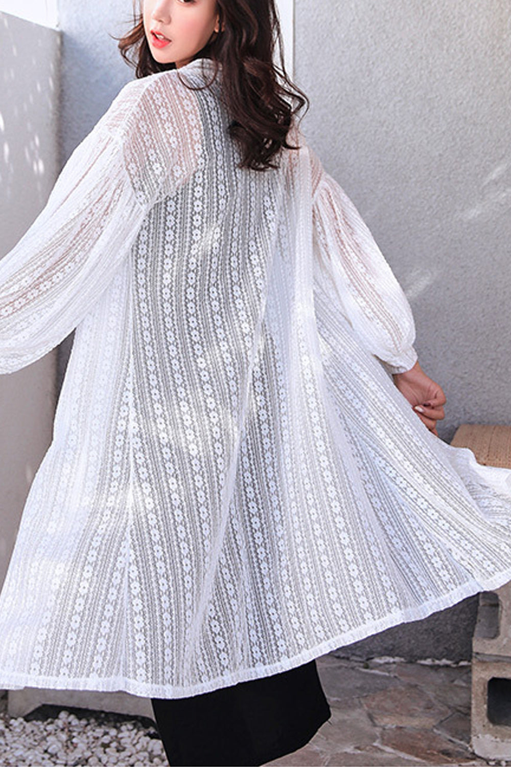Women Pretty Cardigan Hollow Lace Sun Protection Beach Cover-Up