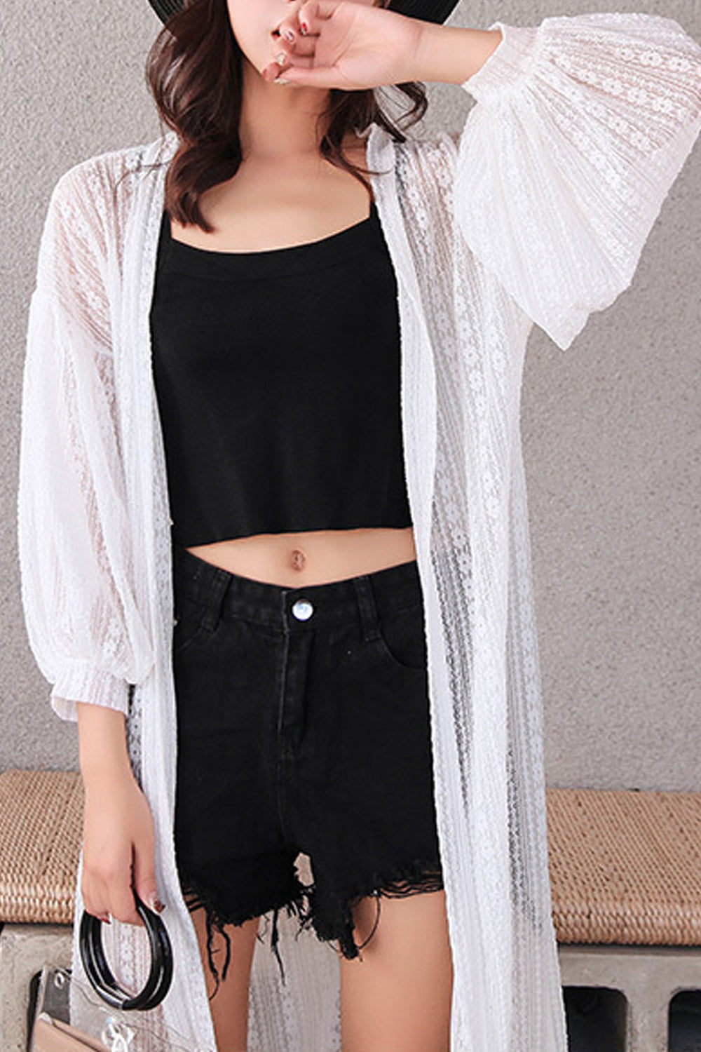 Women Pretty Cardigan Hollow Lace Sun Protection Beach Cover-Up