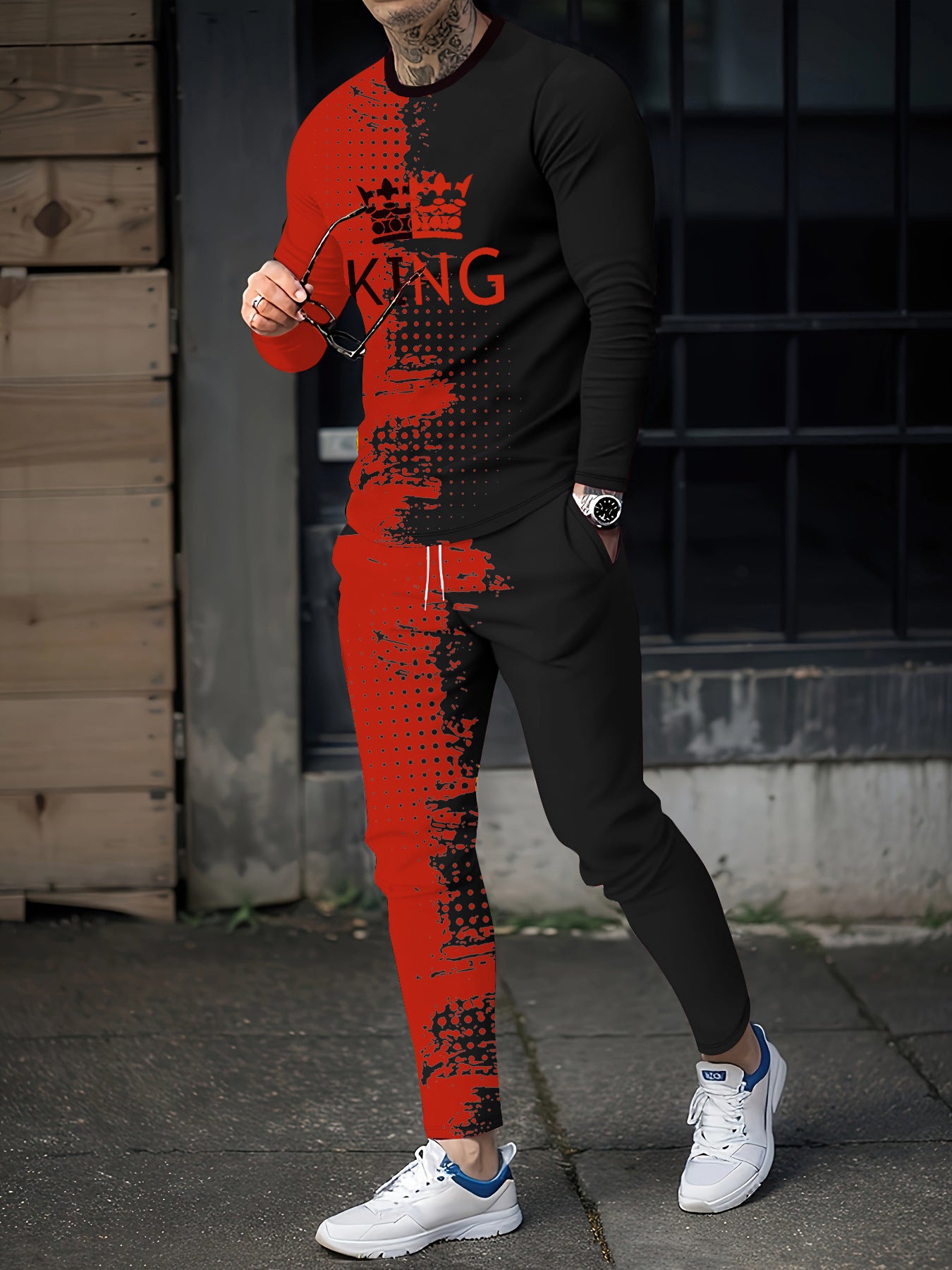 Digital Print Long Sleeve & Long Pants Two-Piece Set