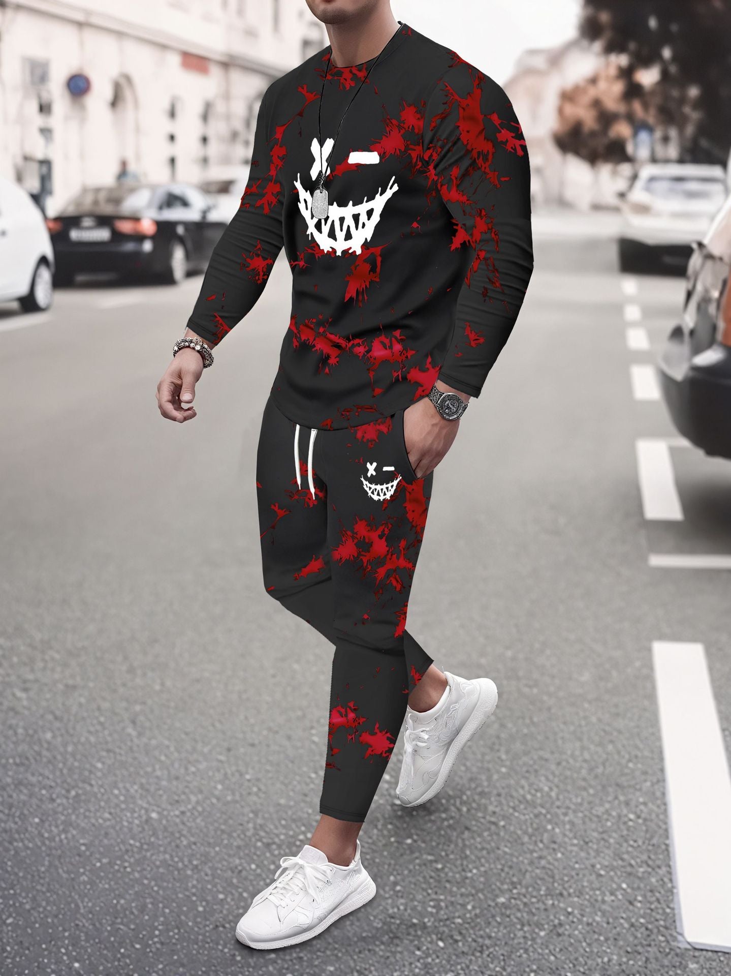 Digital Print Long Sleeve & Pants Two-Piece Set