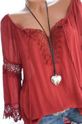One-Shoulder Lace Sleeve Shirt