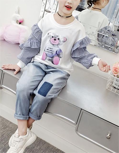 Girls’ Soft Striped Long-Sleeve Sweatshirt